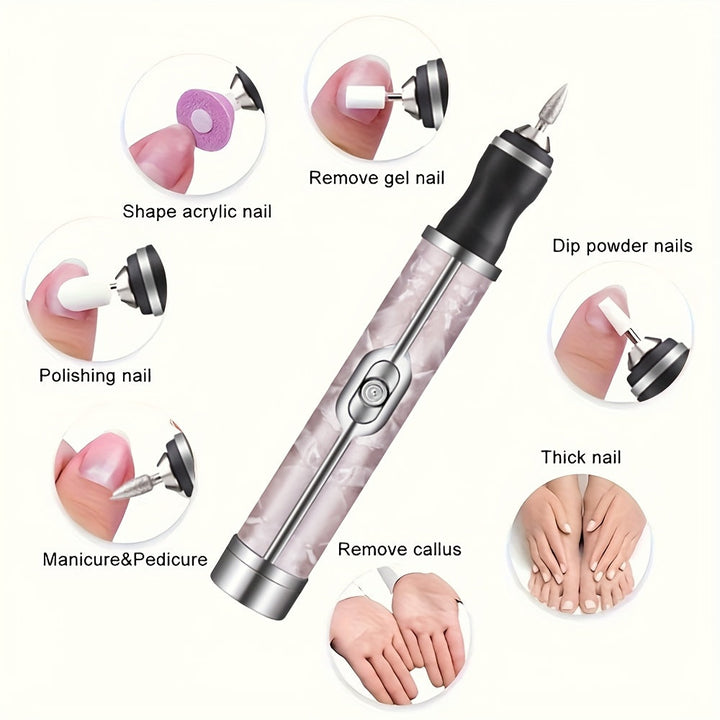 Juego de máquina de manicura con carga USB, 5 cabezales y 18 puntas de pulido, ajuste de velocidad hacia adelante y atrás en 4 niveles. Herramienta eléctrica portátil para pedicura y manicura, batería de litio duradera sin olor, incluye lima de uñas y em