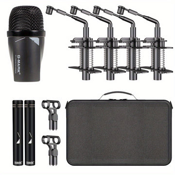G-Mark GDM7 Microfono para Tambor de Golpe 7 piezas Kit de Tambores para Tambores de Bajo, Tambores de Snare, Tom's y Cimbales Grabación de Estudio y Actuación en Vivo