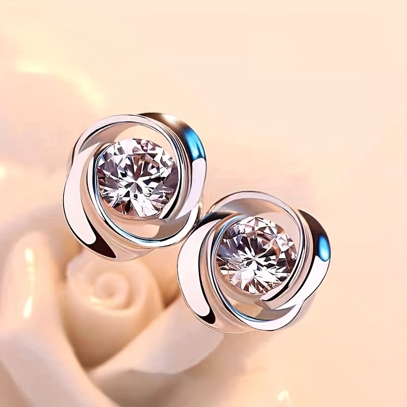 [Elegancia Diaria] Pendientes de Botón Elegantes con Corazón de Amor Giratorio para Mujeres - Estilo Vintage Chic con Centro de Pedrería Brillante, Joyería de Moda de Aleación para Uso Diario, Pendientes Bonitos