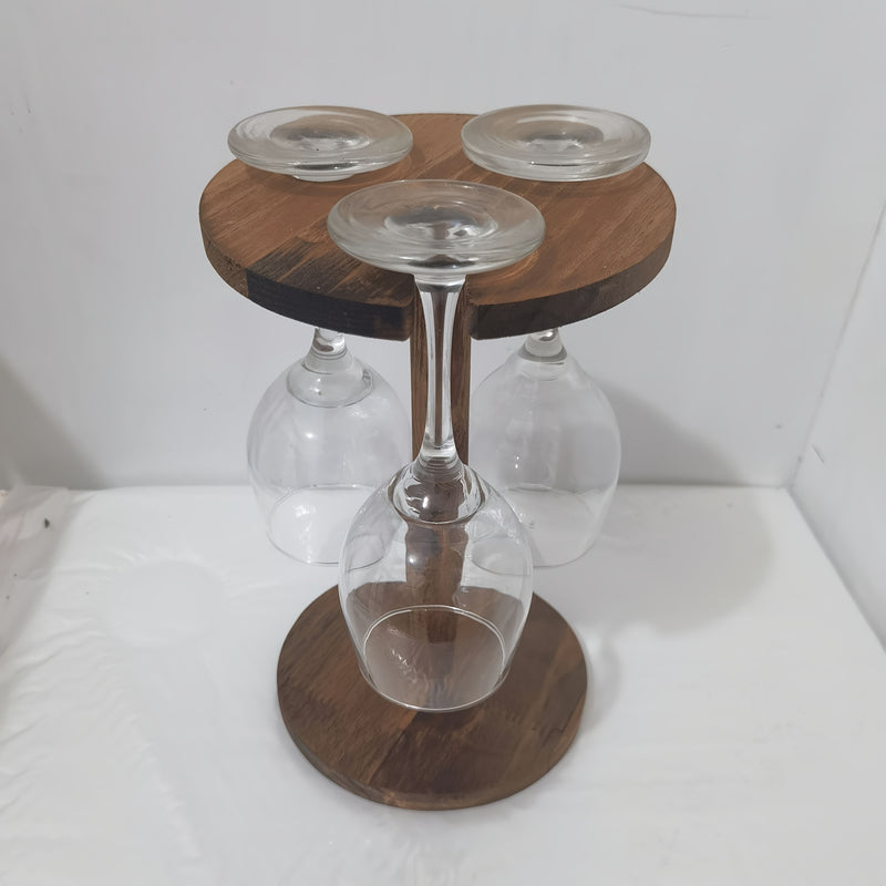Soporte Premium para Copas de Vino en Madera - Diseño Circular con Detalles Dorados, Base Robusta para Estabilidad, Protege Superficies del Condensado, Decoración Elegante para Barra y Comedor, Acabado Natural, Acento Contemporáneo para Mesas