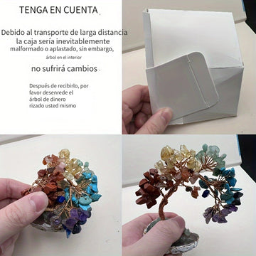 Árbol de Dinero de Cristal de 7 Chakras con Base de Ágata - Decoración Natural de Reiki y Buena Suerte para el Hogar, Oficina y Sala de Estar