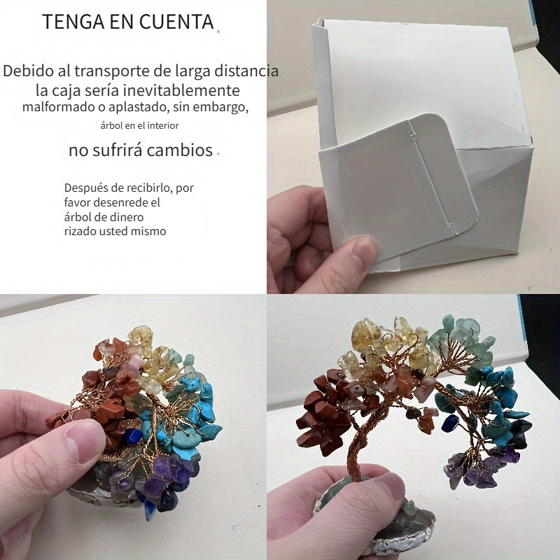 Árbol de Dinero de Cristal de 7 Chakras con Base de Ágata - Decoración Natural de Reiki y Buena Suerte para el Hogar, Oficina y Sala de Estar