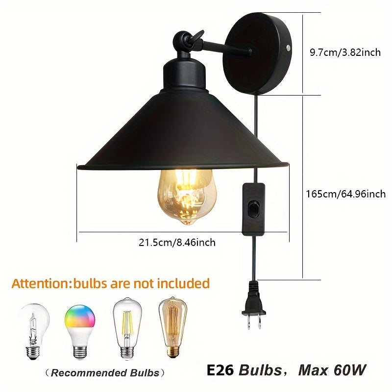 Lámpara de pared industrial rústica con base E26, montaje semiempotrado, 60W, bombilla no incluida, adecuada para sala de estar o dormitorio, enchufe de EE. UU.