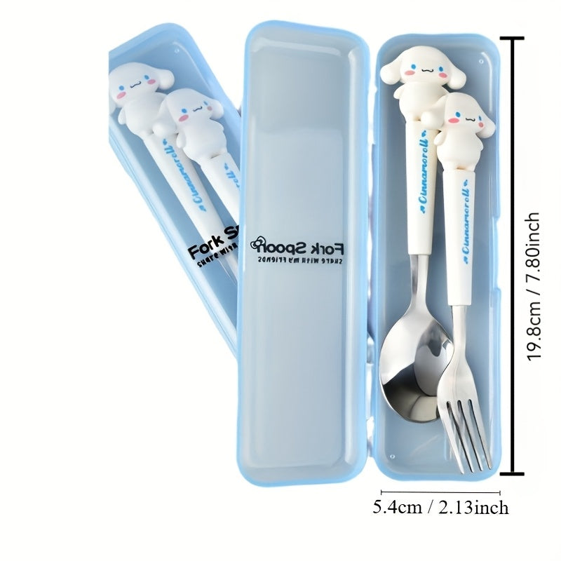 Juego de cubiertos Sanrio con tenedor y cuchara de Hello Kitty, en caja, ideal para familias, residencias, campamentos y picnics, con diseño adorable