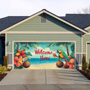 1 pieza, letrero de puerta de garaje de pavo tropical de playa, gran decoración al aire libre con letrero "Bienvenidos a casa", palmeras y diseño floral vibrante, perfecto para Navidad, fiestas de vacaciones y fondos temáticos de playa, decoración temáti