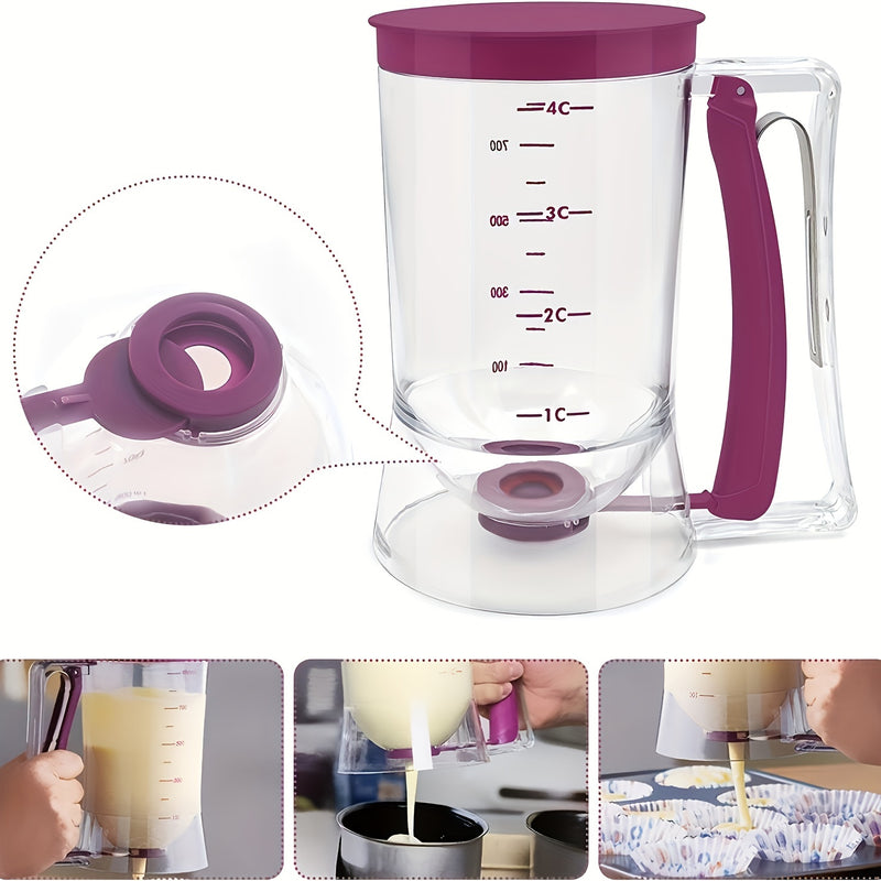 Separador y dispensador de masa para cupcakes - una herramienta de medición de taza de funel portátil para hornear sin desorden.