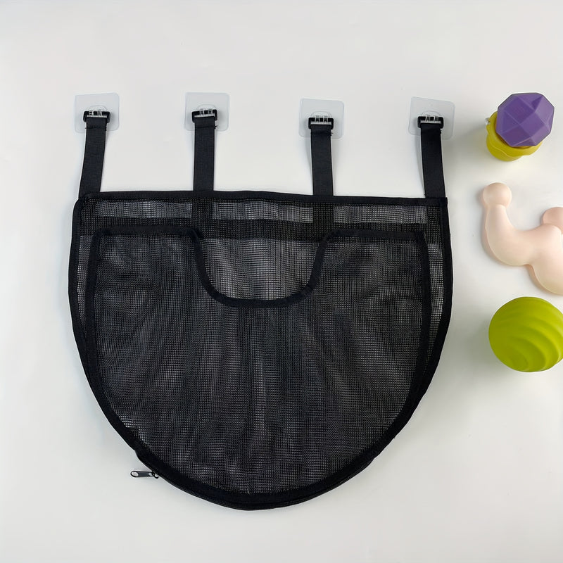 Bolsa organizadora de juguetes de baño para niños de gran capacidad - Almacenamiento de malla impermeable con correas negras, ideal para juguetes de bañera, champú y jabón, con diseño divertido y personajes de dibujos animados.