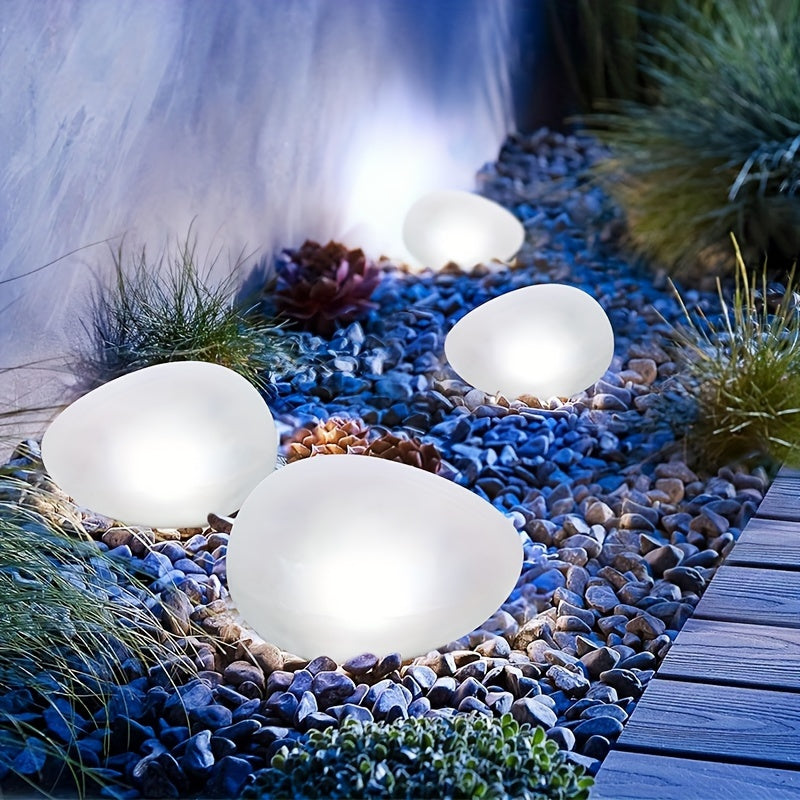Lámpara Solar de Tierra para Exteriores, Luz de Guijarros, Lámpara Solar de Piedra para Jardín y Césped, Luz Solar con Enchufe para Suelo, Vidrio Esmerilado Blanco, Luz Decorativa Inalámbrica