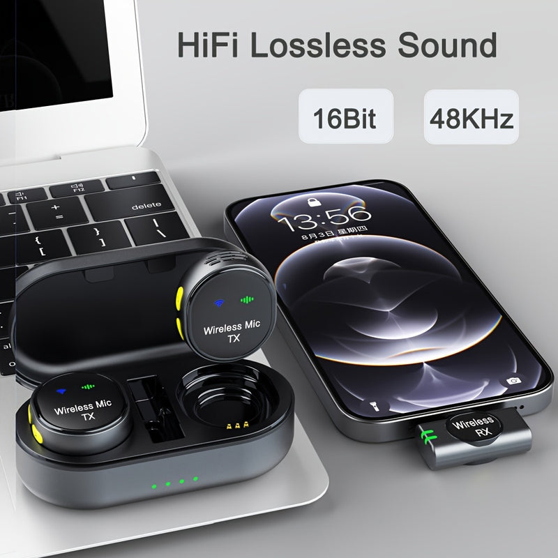 Microfono Inalámbrico Clip-On EVISTA con Reducción de Ruido, Alcance de 304.8 metros y Batería de 24 Horas – Estuche de Carga USB-C, Grabación con Un Solo Clic, Ideal para Streaming y Podcasting, Accesorio de Streaming | Diseño Elegante en Negro | Audio