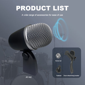 Microfono para Batería AY-A2 de Calidad Sonora Potente para Actuaciones Musicales y Grabación en Estudio, Micrófono Dinámico Profesional con Conector XLR
