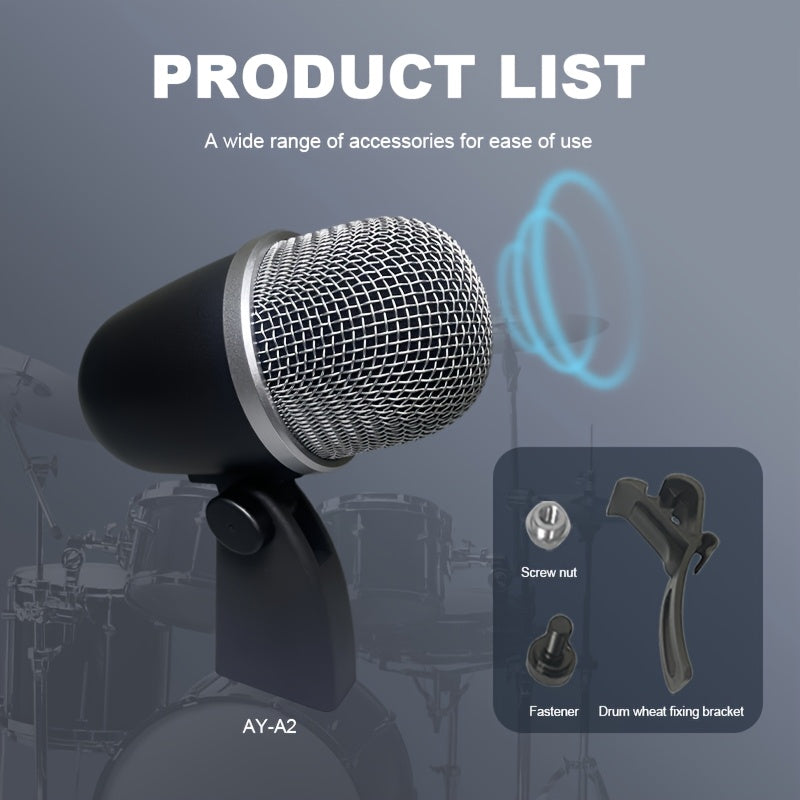 Microfono para Batería AY-A2 de Calidad Sonora Potente para Actuaciones Musicales y Grabación en Estudio, Micrófono Dinámico Profesional con Conector XLR