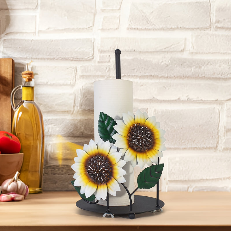 1pc Soporte de papel de cocina de girasol de hierro, encimera, soporte de rollo de papel de mariposa, soporte de rollo de papel, con rejilla de almacenamiento de papel de hierro, para decoración del hogar