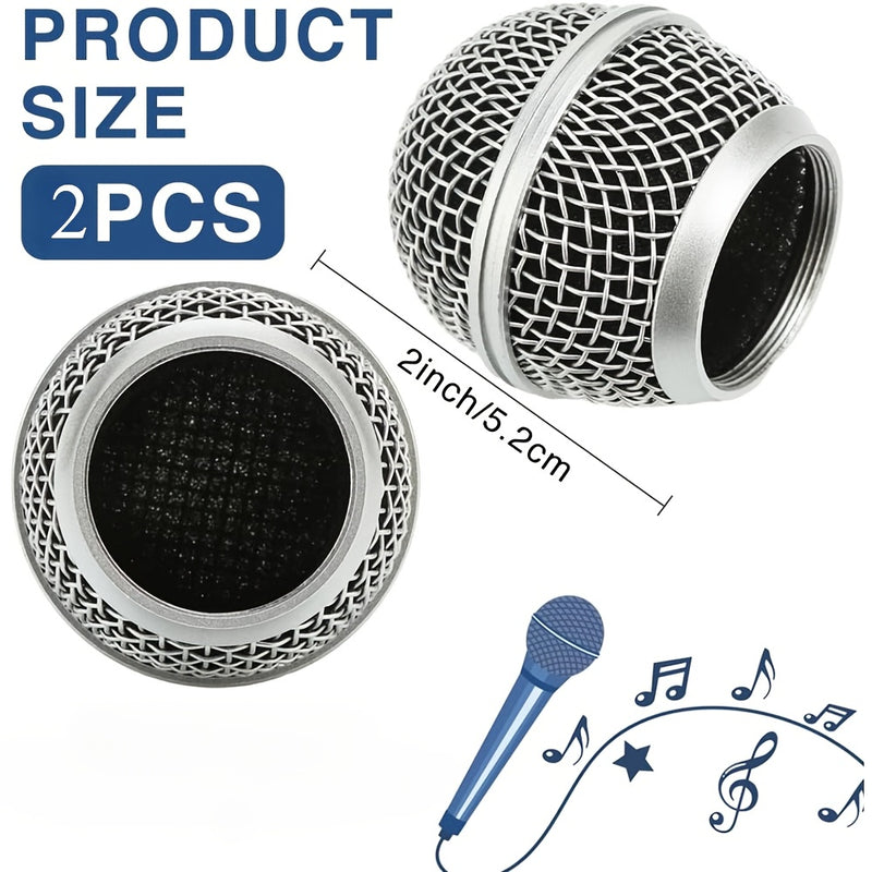 Reemplazo de Cabeza de Micrófono NEWKS, Cabezales de Reemplazo de Malla de Acero para Shure SM58 (2pcs), Plateado