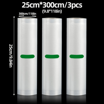 Paquete de 3 Bolsas Selladoras AGASHE - Rollos de 3m, Múltiples Tamaños (11.18” y 7.09” de Ancho), Cortables para Almacenamiento de Alimentos, Sous Vide, Preparación de Comidas - Rollos Texturizados Premium Compatibles con Todas las Selladoras, Conservac