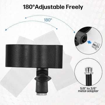 Clip de micrófono NEWKS - Soporte de micrófono ajustable y duradero de ABS para micrófonos de diámetro 32mm-60mm, con adaptador masculino de 5/8" a femenino de 3/8", ideal para grabación y transmisión, podcasting y uso profesional.