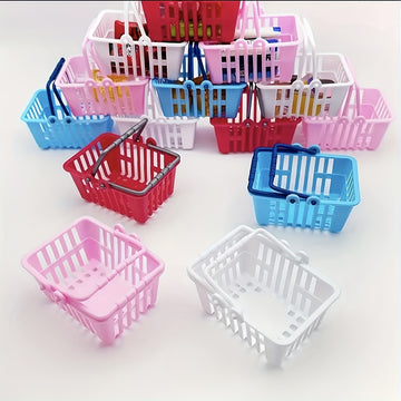 1/4 piezas, cesta de carrito de compras mini, cesta de supermercado de doble asa de plástico, cesta de almacenamiento de regalo pequeño, para exhibición y almacenamiento
