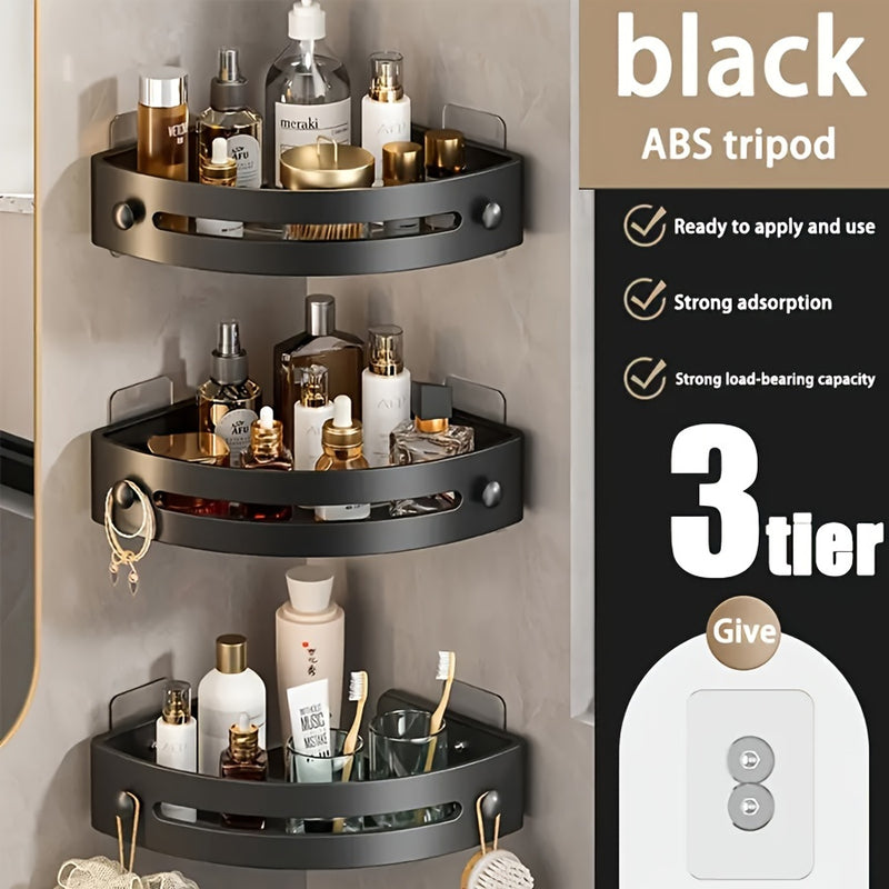 3pcs Caja de Ducha Triangular, Organizador de Baño Montado en la Pared sin Taladro, Estante de Almacenamiento de Plástico para Cosméticos y Suministros de Baño, Accesorios para el Hogar y la Cocina