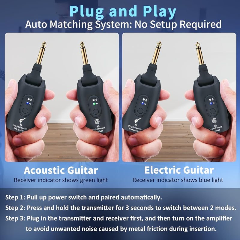 2pcs/1pc Sistema sin varillas de Guitarra 2.4GHz - Plug & Play con Sincronización Automática, Transmisor y Receptor XLR Recargable con Sincronización en 3 Segundos, 0.3W para Guitarras, Bajos, Instrumentos de Viento, Karaoke Doméstico, Equipo Musical, Di