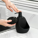 2 en 1, dispensador de jabón de cocina moderno negro y blanco con soporte para esponja - Diseño de onda elegante, jabón líquido reutilizable o, decoración de baño o cocina que ahorra espacio, dispensador de jabón de cocina