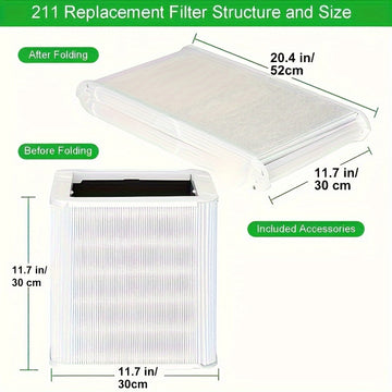 1 pza., 211 Filtro, 211+ Filtros de repuesto, Compatible con Blueair Blue Pure 211+ Filtro plegable, Se adapta a Blue Pure 211+ y Max Air Purifier, Aparatos domésticos