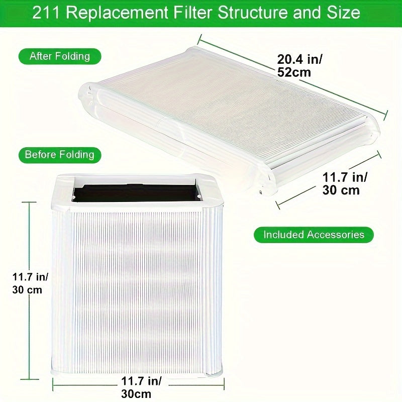 1 pza., 211 Filtro, 211+ Filtros de repuesto, Compatible con Blueair Blue Pure 211+ Filtro plegable, Se adapta a Blue Pure 211+ y Max Air Purifier, Aparatos domésticos
