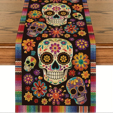 Mantel individual del Día de Muertos mexicano: Flores festivas y calaveras de azúcar decoran su hogar para el Día de los Muertos - Disponible en 5 tamaños