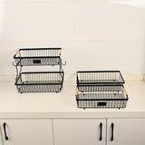 Cesta de frutas de 2 niveles con ganchos para plátanos - Estante de almacenamiento de alambre negro duradero para encimera de cocina, perfecto para frutas, verduras, snacks, café, cuidado de la piel y toallas, solución de almacenamiento de cocina | Acces