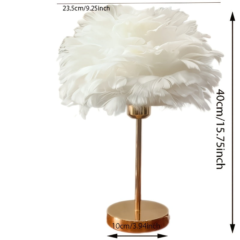 Linterna de plumas artificiales estilo bohemio con base dorada de lujo ligero + lámpara de escritorio USB regulable, tono cálido y romántico en crema, decoración creativa DIY para chicas, iluminación festiva, regalo ideal, ambientador hogareño - perfecta