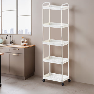 Carro de Almacenamiento con Ruedas - Estantes independientes de plástico duradero para cocinas, baños y dormitorios, estantes móviles fáciles de montar para snacks, artículos de tocador y esenciales de noche, diseño moderno minimalista con estructura rob