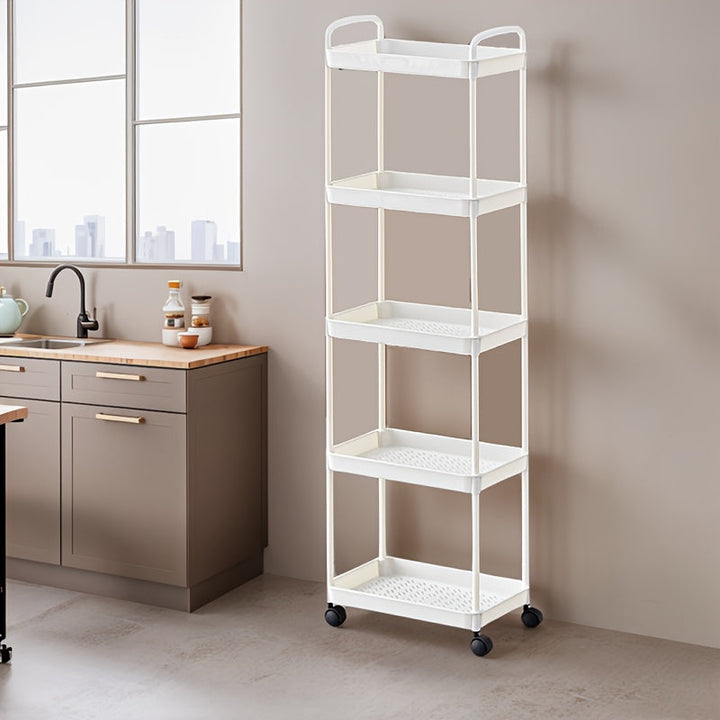 Carro de Almacenamiento con Ruedas - Estantes independientes de plástico duradero para cocinas, baños y dormitorios, estantes móviles fáciles de montar para snacks, artículos de tocador y esenciales de noche, diseño moderno minimalista con estructura rob