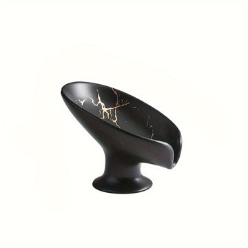 1pc Elegante Jabonera de Cerámica con Patrón de Mármol y Función de Auto-Drenaje - Forma de Hoja, Fácil de Limpiar, Mantiene el Jabón Seco y Elegante para la Decoración del Baño