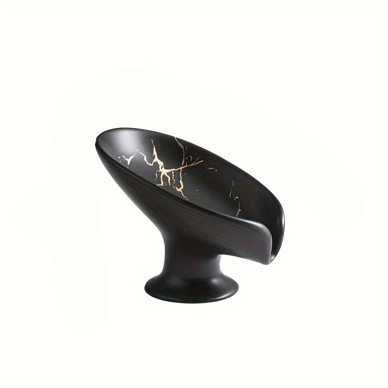 1pc Elegante Jabonera de Cerámica con Patrón de Mármol y Función de Auto-Drenaje - Forma de Hoja, Fácil de Limpiar, Mantiene el Jabón Seco y Elegante para la Decoración del Baño