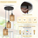 Lámpara colgante de ratán con 3 luces, lámpara de techo estilo granja para comedor, iluminación colgante boho con pantallas tejidas a mano de mimbre, ideal para cocina, sala, dormitorio, entrada o pasillo