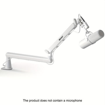 Brazo de micrófono pesado y blanco, giratorio 360° con gestión de cables integrada, adecuado para podcasting, video, juegos, transmisiones, estudio, grabación.