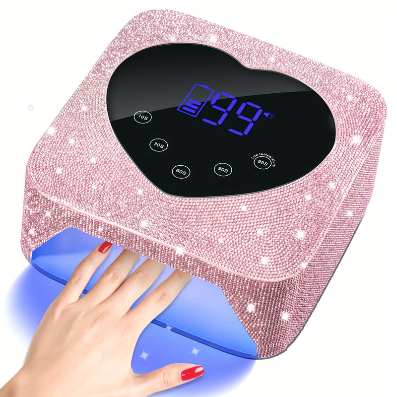 Secador de Uñas Portátil sin varillas con 30 Luces LED, Lámpara de Manicura Recargable con Piedras Brillantes Doradas, Batería Integrada de 2500mAh, Sensor Infrarrojo Inteligente, 5 Modos Temporizadores, Herramienta Profesional de Salón
