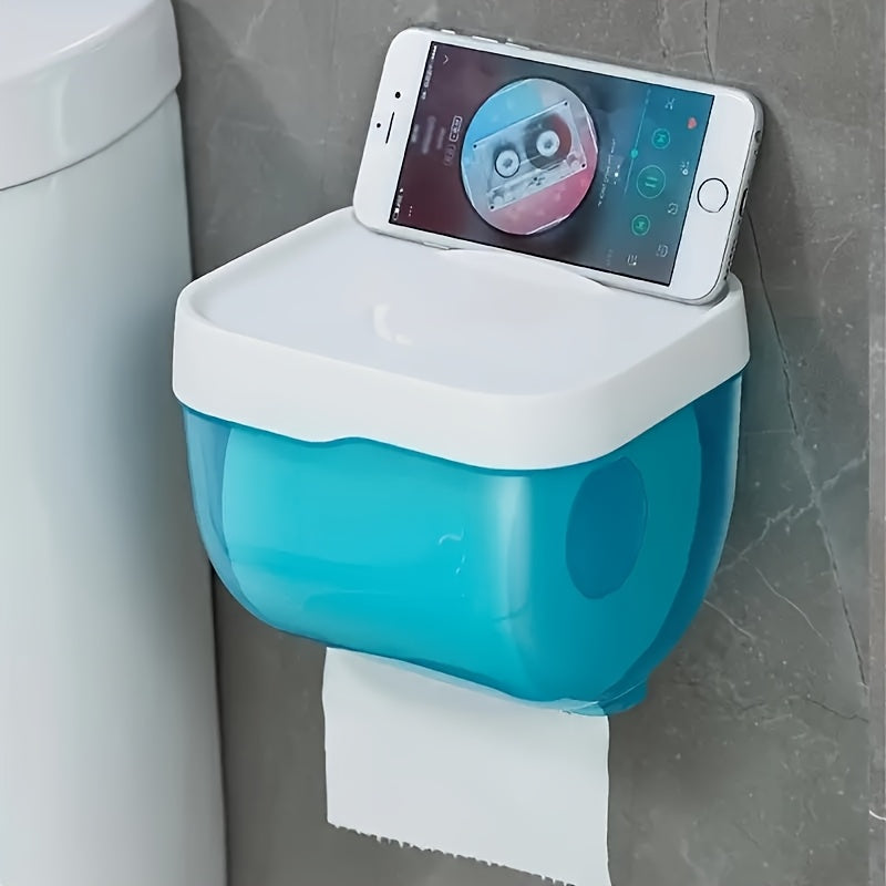 1pc Soporte de Papel Higiénico Impermeable para Montar en la Pared con Cajón - Adhesivo, No Necesita Batería, Ideal para la Organización del Baño y Esenciales de Limpieza
