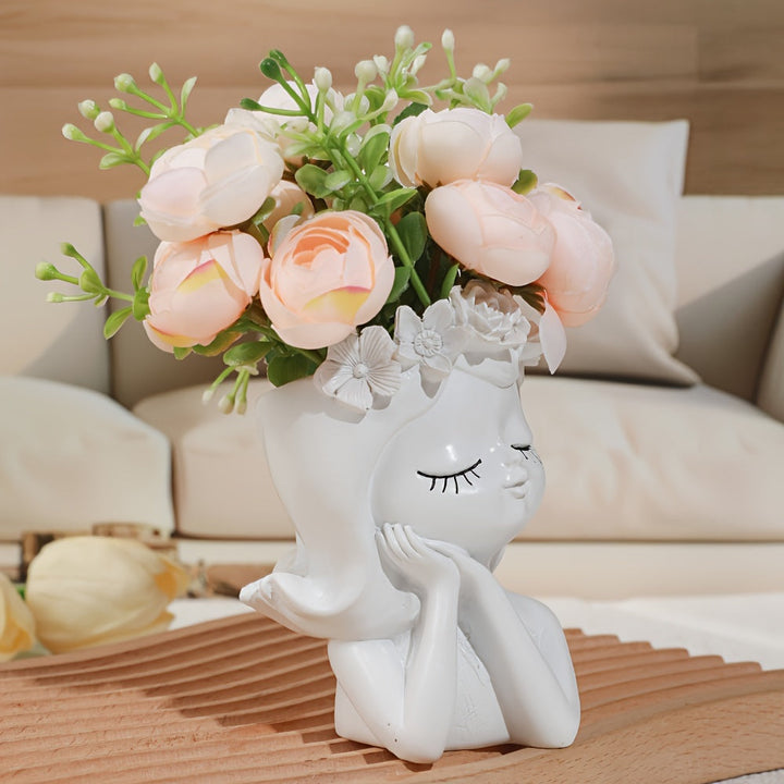 Florero de resina elegante clásico con diseño geométrico, jarrón pedestal de temática global para decoración del hogar