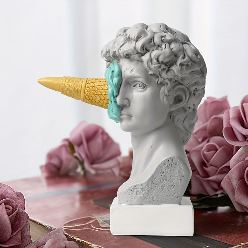 Escultura de David de resina con cono de helado, figura decorativa europea moderna para varios tipos de habitaciones, uso en interiores y exteriores, decoración sin electricidad - 1 pieza