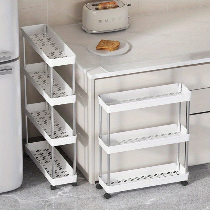 Carrito de Almacenamiento Móvil Multifuncional de 3 capas/4 capas: Diseño de Drenaje Hueco, Solución de almacenamiento ultrafino adecuada para cocina, baño, lavandería, estante angosto y combinación de estantería rodante, crea un organizador eficiente de