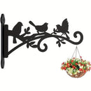 2 piezas de colgadores de plantas de metal negro con diseño de 3 pájaros y hojas - Ganchos de montaje en pared de alta resistencia para canastas de flores al aire libre, luces solares, comederos de pájaros - Instalación fácil, no se necesita batería, col