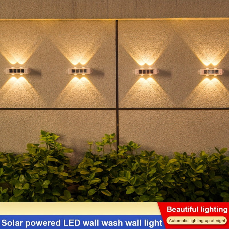Luces solares para patio exterior (4 piezas/caja), luces de lavado de pared exterior, focos de paisaje para pared exterior de villa, luces decorativas de pared para ambiente