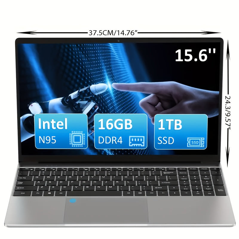 Laptop delgada y ligera para negocios 2025, pantalla grande FHD IPS de 15.6 pulgadas, 16GB RAM, 1TB SSD PCIe, Intel 12va generación N95, asistente de oficina, lector de huella digital, teclado retroiluminado, cámara web, WiFi dual banda 5G, ideal para es