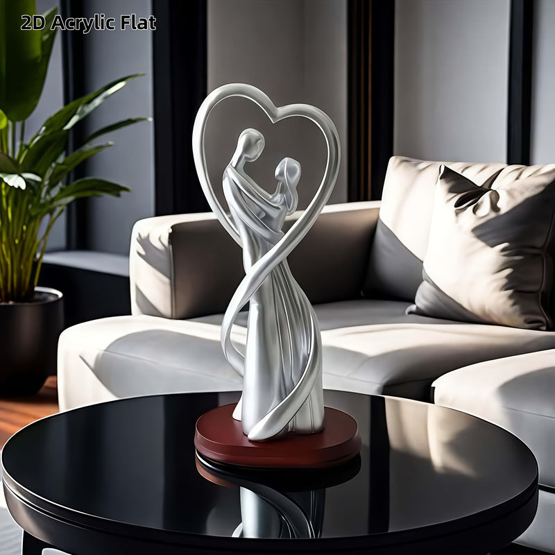 Adorno de Escultura Plana 2D Plateada para Pareja, Adecuado para el Día de San Valentín, Símbolo del Amor, Regalo de Boda para Esposa, Esposo, Novia, Novio, Aniversario, Recién Casados, Compromiso, con Base Ovalada de Acrílico