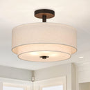 3 luces de montaje semi empotrado, luminaria de techo cercana con pantalla de tela, latón dorado retro, luz de tambor semi empotrado de 15.7 pulgadas para dormitorio y sala de estar