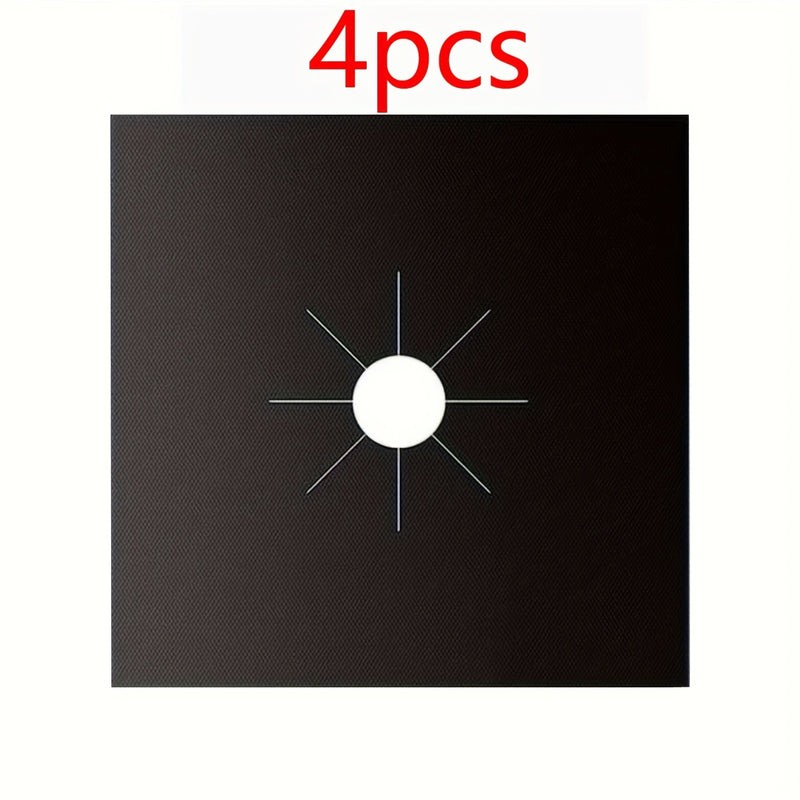 4 Piezas de Cubiertas para Quemadores - Protector de Estufa Negra, 0.1mm Doble Grosor, Reutilizable, Antiadherente, Fácil Limpieza, Ajuste para Encimera de 10.6" x 10.6", Libre de BPA