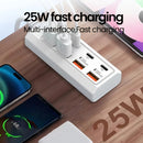 Centro de carga USB de 8 puertos con carga rápida de 25W, interfaz múltiple, compatible con teléfonos inteligentes y dispositivos, ≤36V, centro de hogar inteligente | Estación de carga moderna | Centro de carga compacto, estación de carga USB