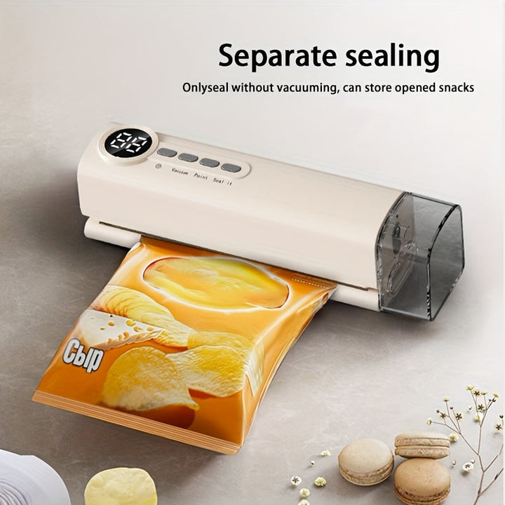 Maquinilla de Sellado al Vacío Multifuncional con Carga USB, Portátil, Incluye 5 Bolsas, Máquina para Alimentos Secos y Húmedos, Funciona como Bomba de Inflación, Apta para Refrigerador, Ideal para Conservar Comida y Snacks