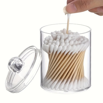 4 unidades/3 unidades/2 unidades/1 unidad de contenedores de hisopos de plástico transparente con tapa, acabado pulido, dispensador de mostrador para hisopos, almohadillas de maquillaje, cosméticos