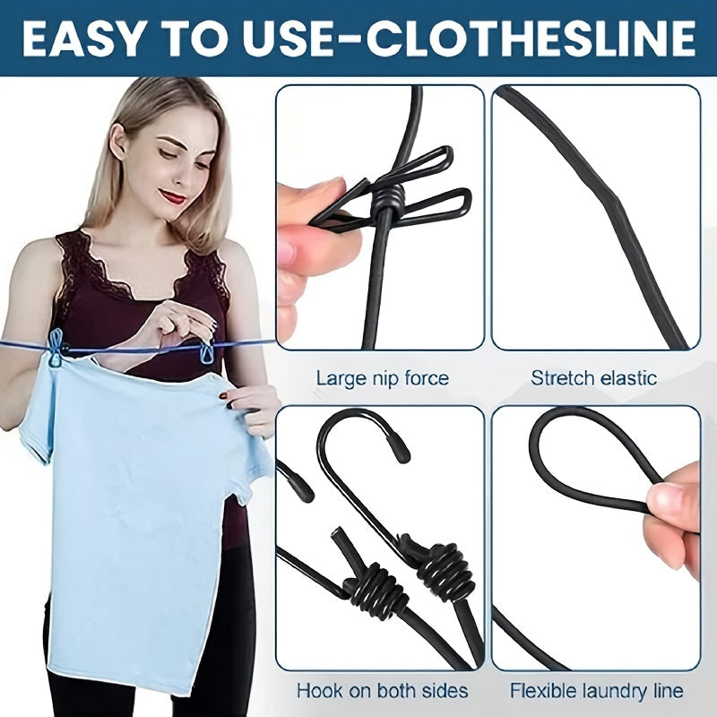 1 cuerda para tender ropa retráctil y portátil para viajes, con 12 pinzas, ideal para secar ropa en interiores o exteriores, accesorio para camping