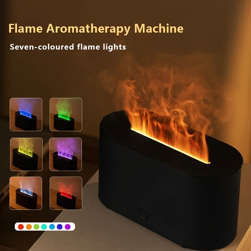 Difusor de aceites esenciales con diseño de llama, luz ambiental y luz nocturna, alimentado por USB, ideal para hogar, dormitorios y oficinas